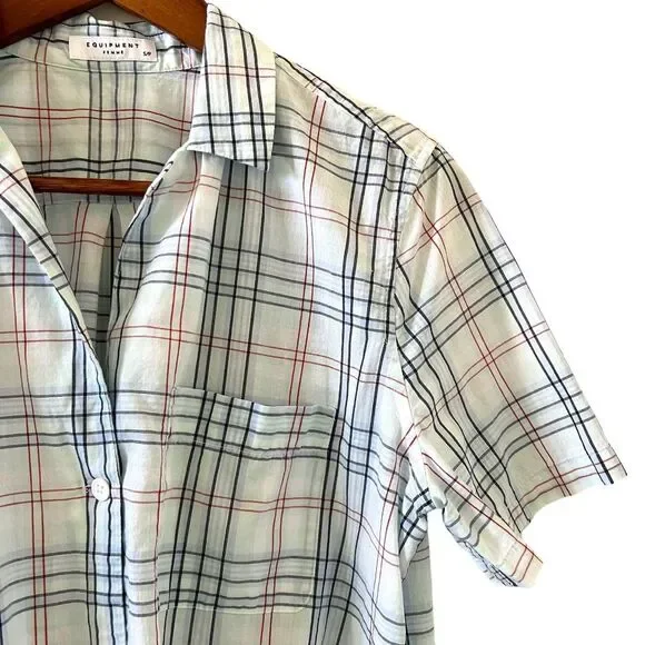 Equipment Keira Tie Front Shirt In Mint Julep Multi Plaid Size S - Picture 4 of 11